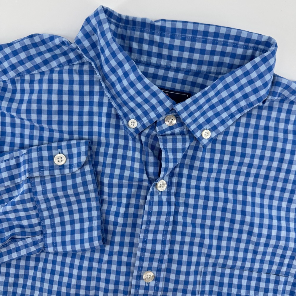 Vineyard Vines Mens Large Classic Fit Murray Gingham Button Down Shirt Blue